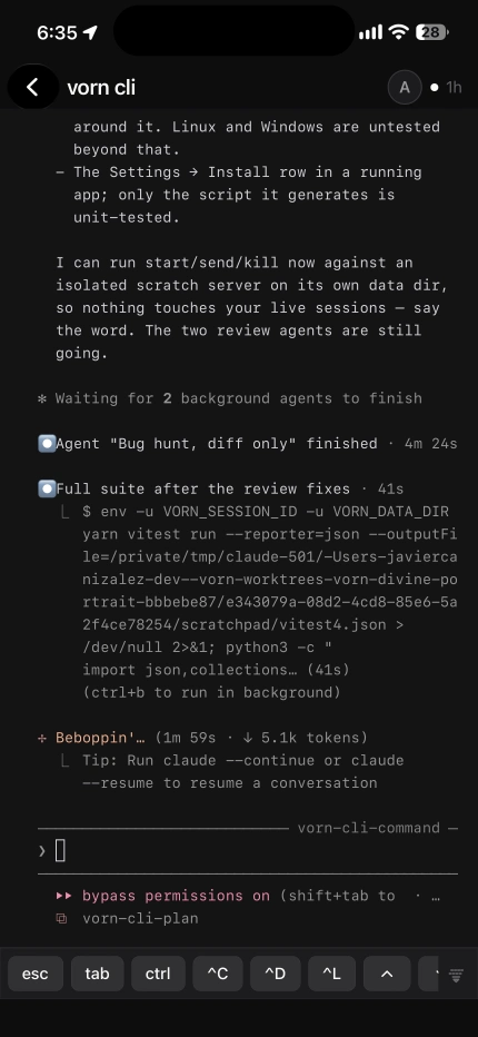 A running session, with the keys a terminal needs
