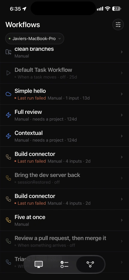 Workflows, and what each one last did